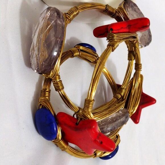 3 Large Bangle Bracelets Stars Stone BOHO - Picture 4 of 7